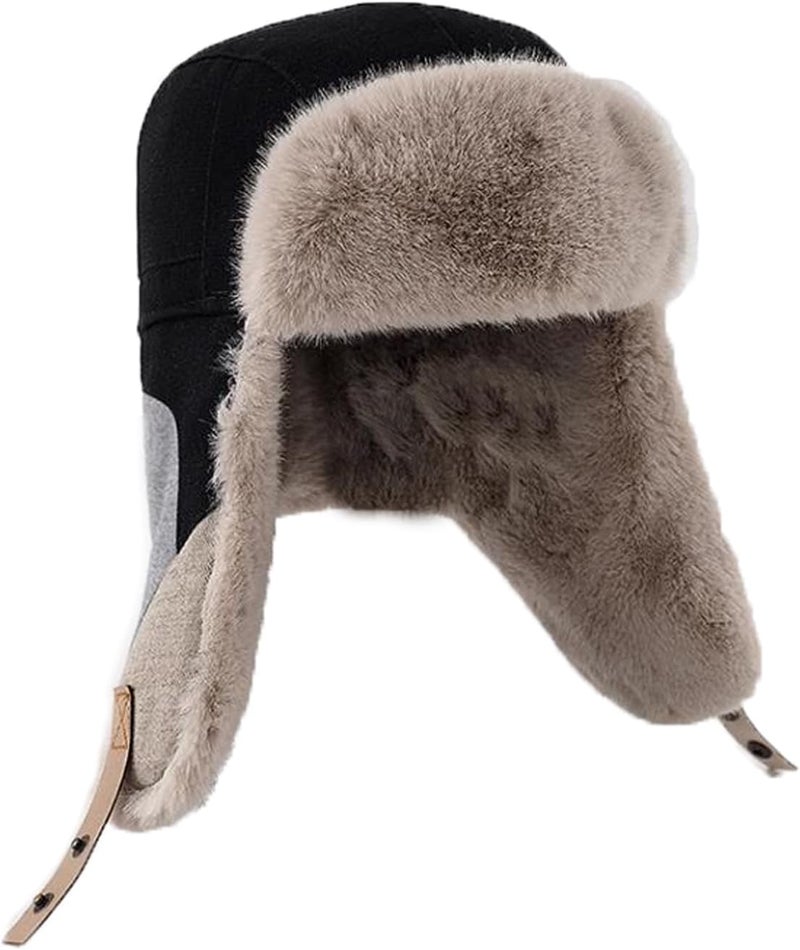 PURFUN Men Women Faux Fur Trapper Hat Stylish Splicing Color Winter Ski Hunting Hat Elders Warm Plush Ushanka Earflap Cap - Image 5